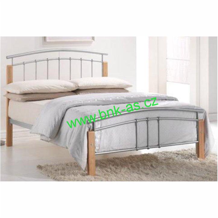 Tempo Kondela manželská postel MIRELA 160x200cm dřevo přírodní, stříbrný kov