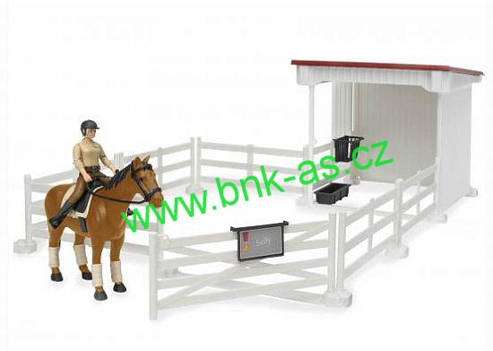 Bruder 62521 ohrada bílá, stáj, kůň a figurka jezdkyně