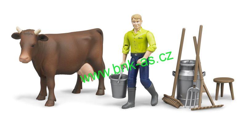 Bruder 62605 Bworld Zemědělský set Set kráva s figurkou a příslušenstvím