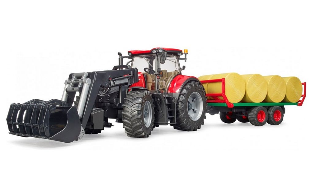 Bruder 03198 Traktor Case IH Optum 300 CVX čelní nakladač a přívěs s 8 balíky