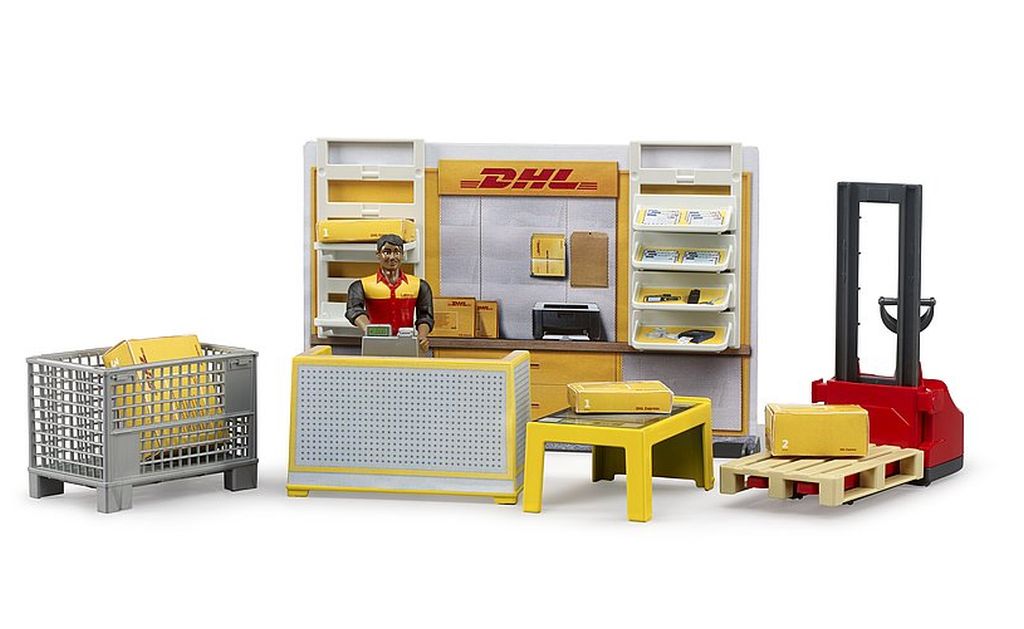 Bruder 62251 bworld DHL shop s paletovým vozíkem