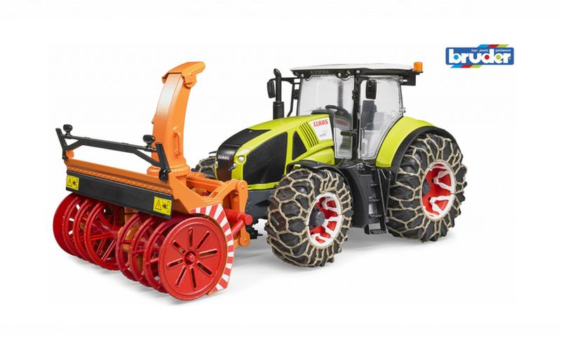 Bruder 03017 Traktor Claas Axion 950 se sněhovými řetězy a frézou