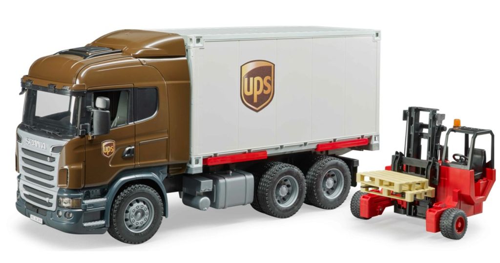 Bruder 03581 Logistická Scania R UPS s vysokozdvižným vozíkem