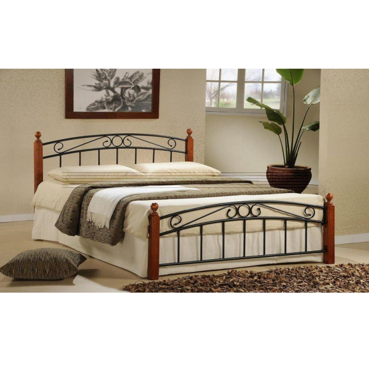 Tempo Kondela manželská postel DOLORES 180x200cm dřevo třešeň/černý kov